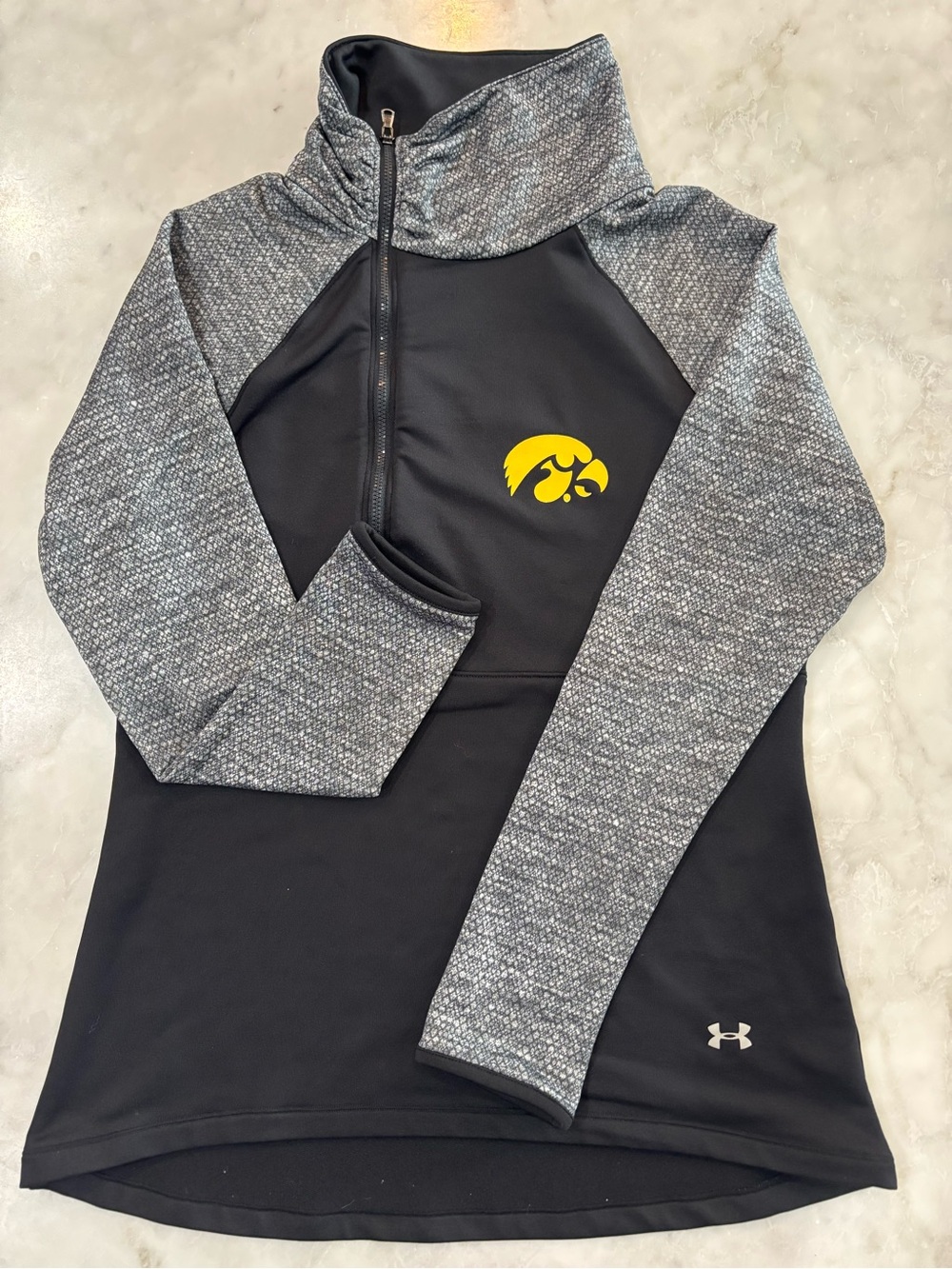 Under Armour Iowa Hawkeyes Black & Heather Gray Quarter-Zip Pullover with Logo